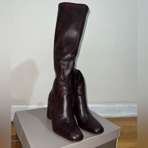 Franco Sarto Burgundy Snake Print Boots